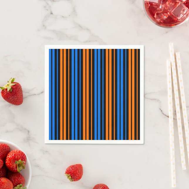 Blue Orange Blue Vertical Stripes Design   Napkin (Insitu)