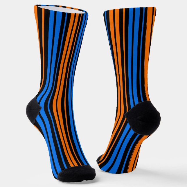 Blue Orange Blue Vertical Stripes Design   Socks (Angled)