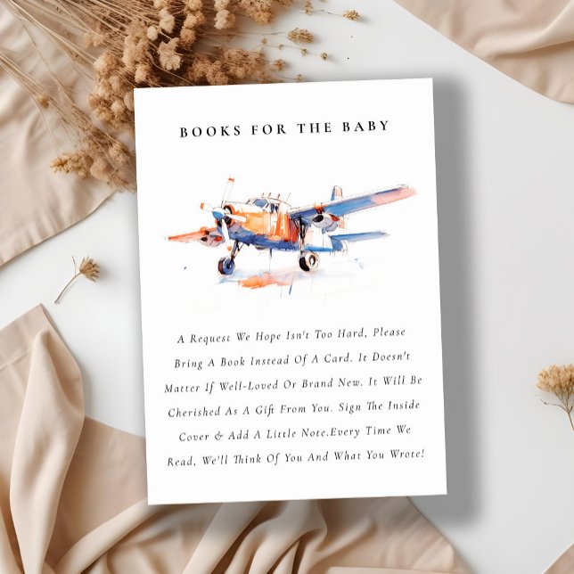 Blue Orange Blush Airplane Books For Baby Shower Enclosure Card (Creator Uploaded)