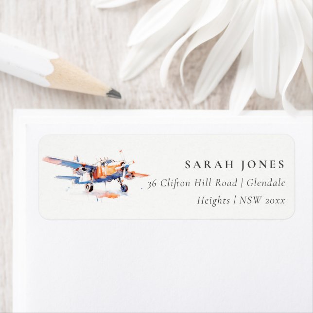 Blue Orange Blush Aquarelle Air Plane Adresse (En situation)
