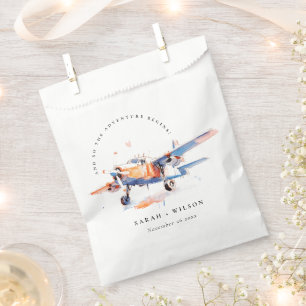 Blue Orange Blush Watercolor Air Plane Wedding Favour Bag