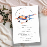 Blue Orange Blush Watercolor Air Plane Wedding
