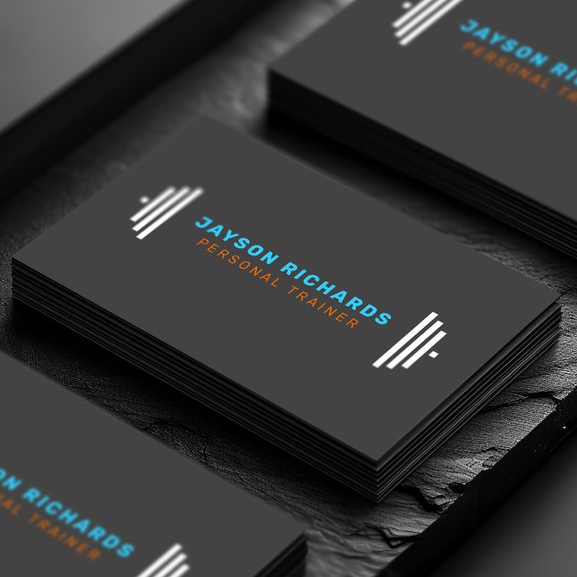 Blue/Orange Bold Barbell Personal Trainer Simple Business Card (Creator Uploaded)