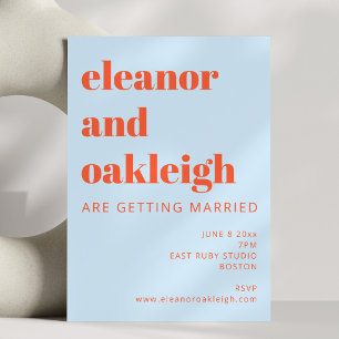 Blue Orange Bold Typography Minimalist Wedding Invitation