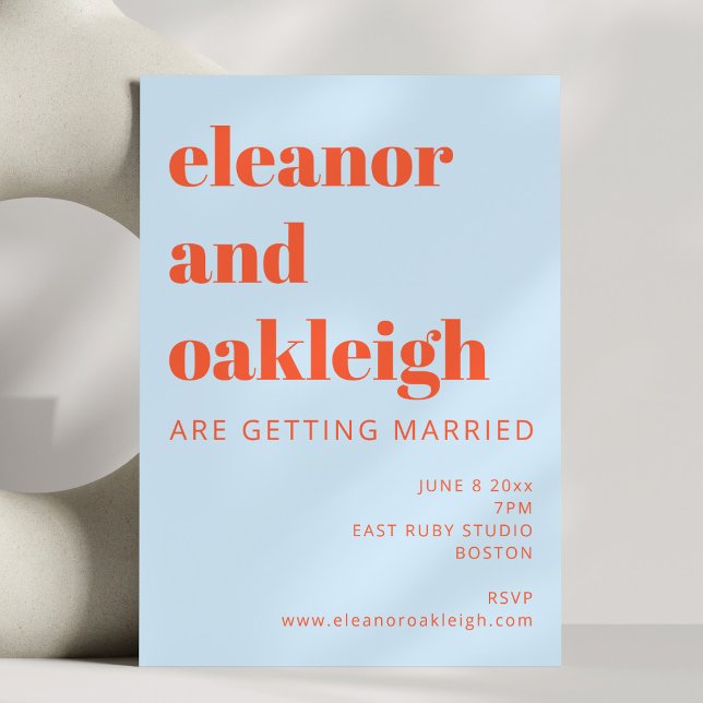Blue Orange Bold Typography Minimalist Wedding Invitation (Creator Uploaded)