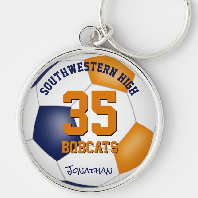 blue orange boys girls name jersey number soccer keychain (Front)