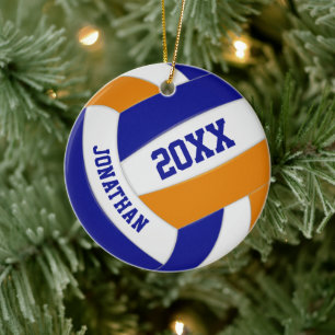 blue orange boys girls volleyball team colors ceramic ornament