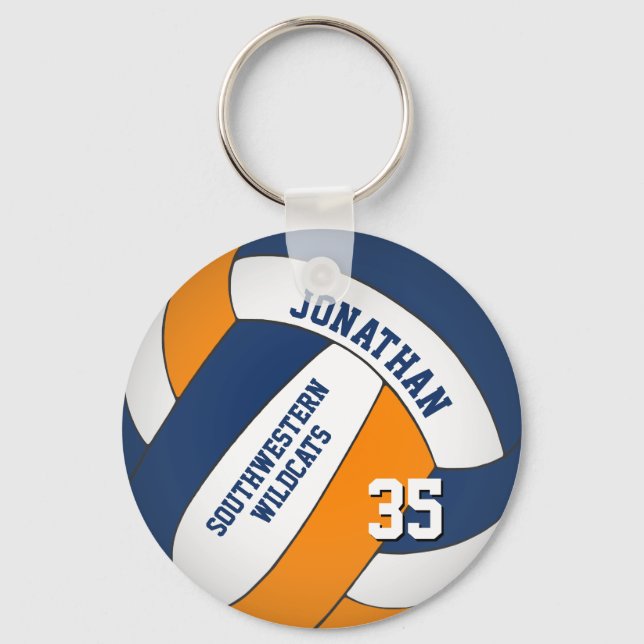 blue orange boys name w team colours volleyball keychain (Front)