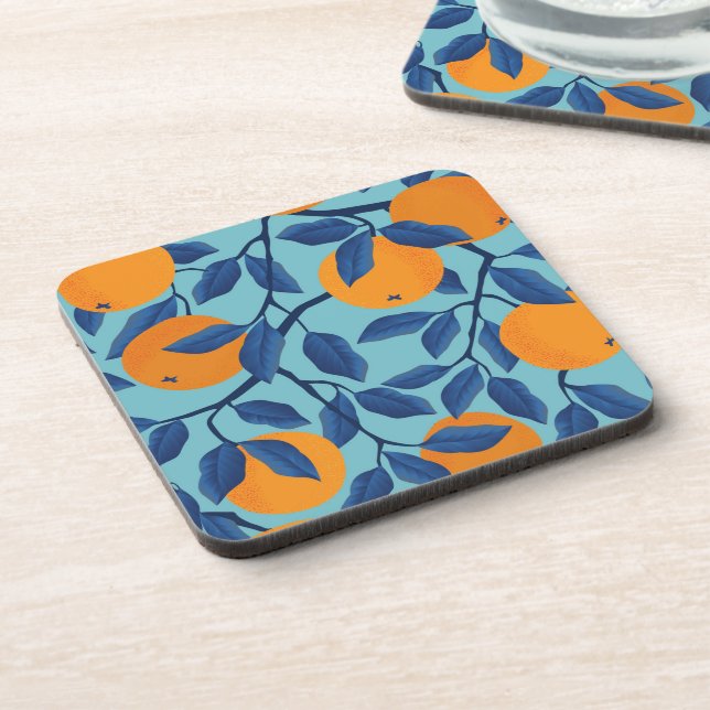 Blue Orange Branch Pattern Coaster (Left Side)