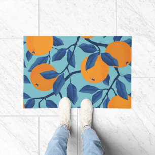 Blue Orange Branch Pattern Doormat