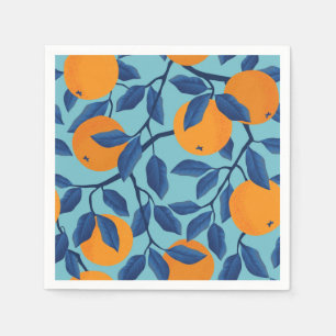 Blue Orange Branch Pattern Napkin