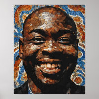 Blue Orange Brown Grey Mosaic Mans Face Wall Art