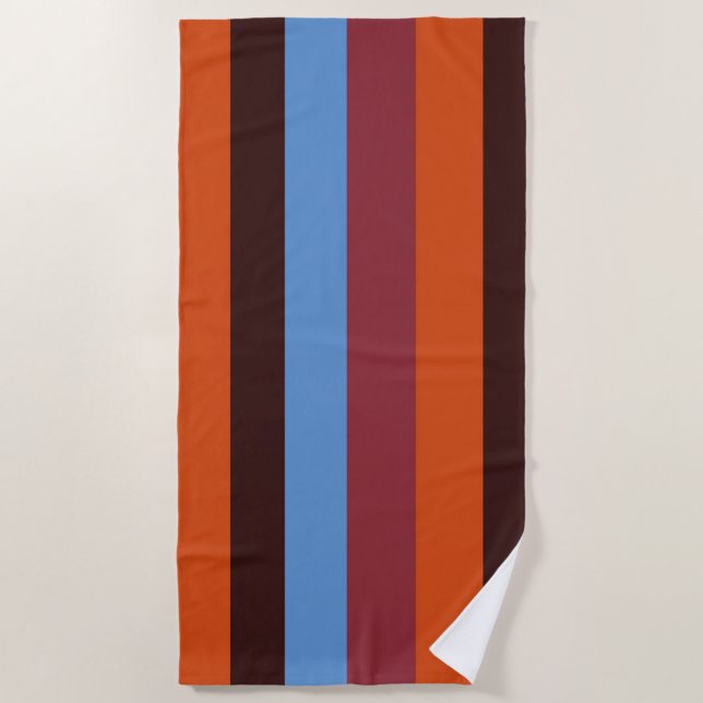 Blue,Orange, Brown, Red Stripes  Beach Towel (Front)