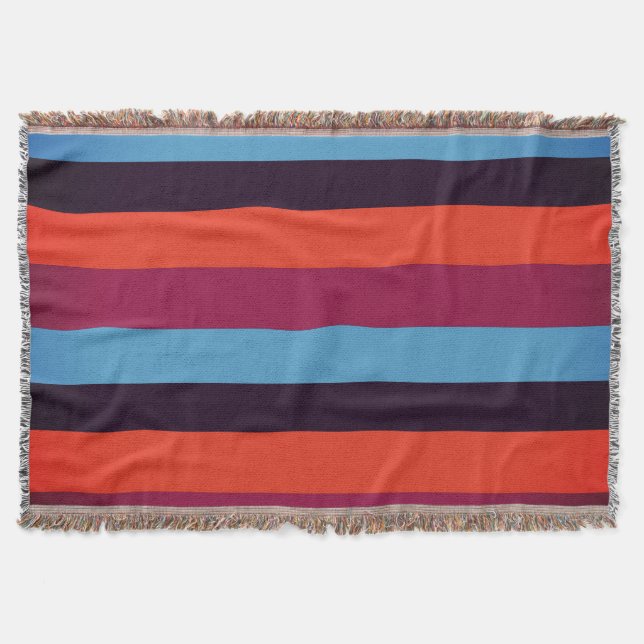 Blue,Orange, Brown, Red Stripes Throw  Blanket (Front)