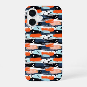 Blue Orange Brushstrokes Abstract Pattern iPhone 16 Case