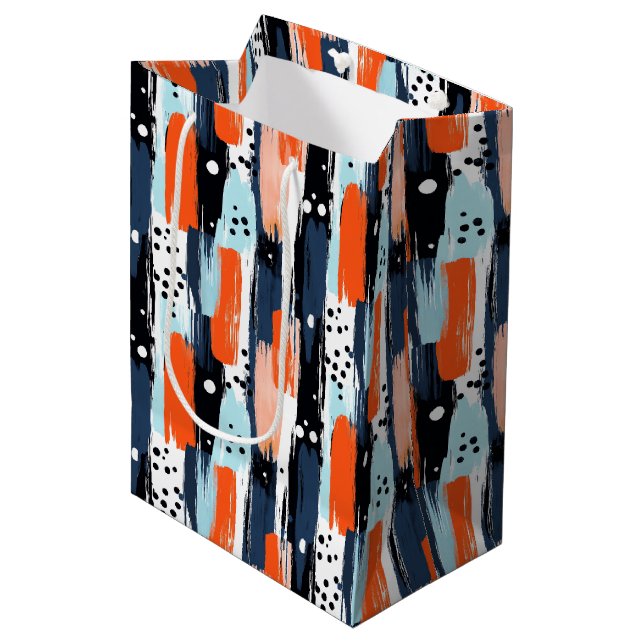 Blue Orange Brushstrokes Abstract Pattern Medium Gift Bag (Front Angled)