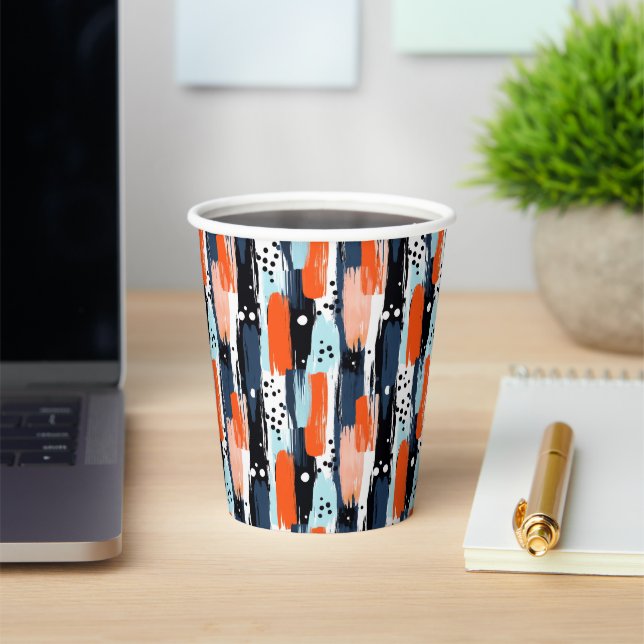 Blue Orange Brushstrokes Abstract Pattern Paper Cups (Insitu)