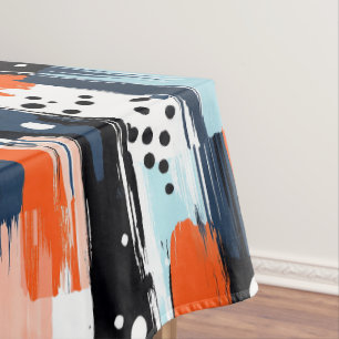 Blue Orange Brushstrokes Abstract Pattern Tablecloth