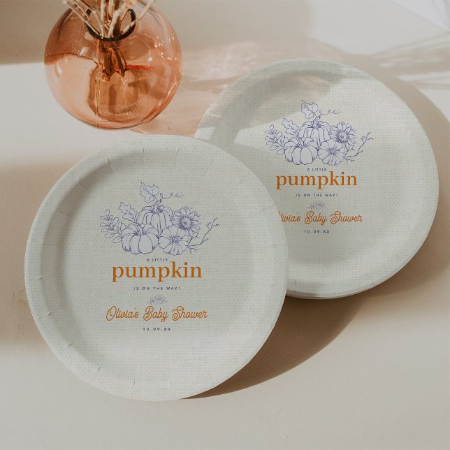Blue Orange Burlap Little Pumpkin Baby Shower Paper Plate (Blue Orange Burlap Little Pumpkin Baby Shower Paper Plates)