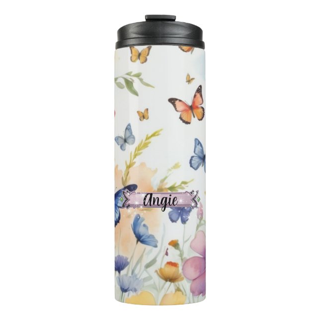 Blue & Orange Butterflies Thermal Tumbler (Front)