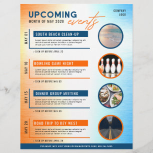Blue & Orange Calendar Upcoming Events Photo Flyer
