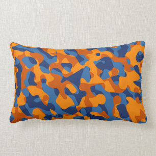 Blue Orange Camouflage Print Pattern Lumbar Pillow