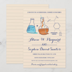Blue & Orange Chemistry Rehearsal Dinner Invites