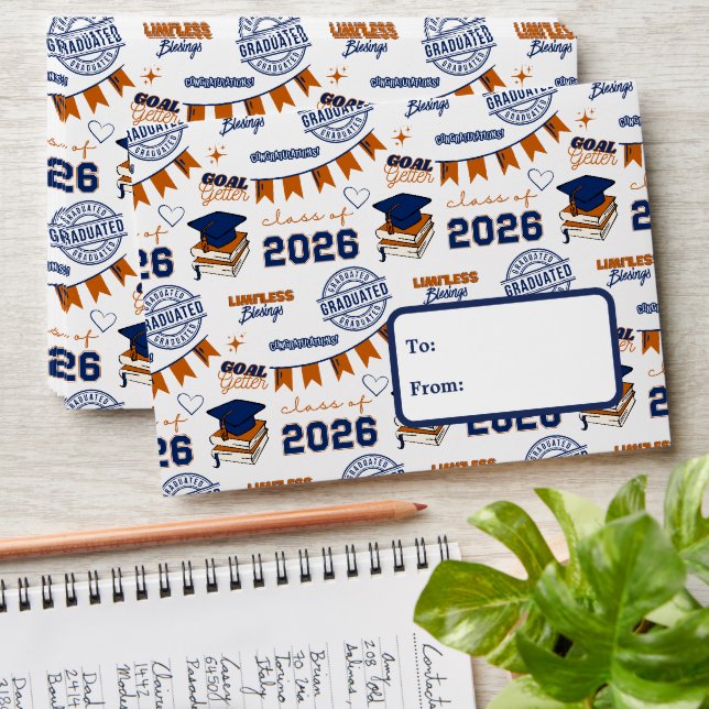Blue Orange Class 2026 Congrats Grad Money Holder Envelope (Stacked)