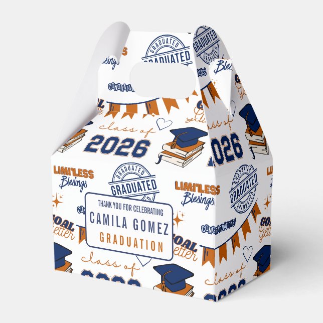 Blue Orange Class 2026 Graduation Party Favor Box (Front Side)