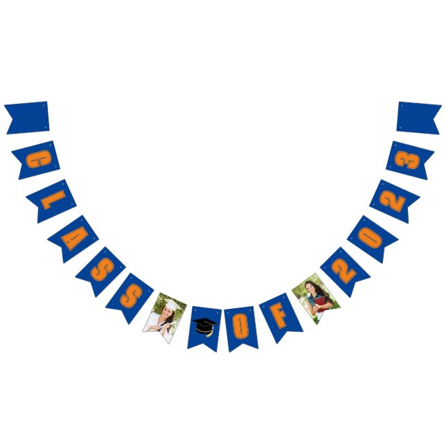 Blue Orange Class of 2023 Photo Graduation Party Bunting Flags (All)