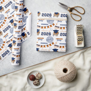 Blue Orange Class of 2026 Graduation Wrapping Paper