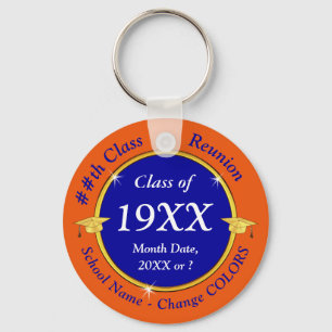 Blue, Orange, Class Reunion Favours or Change COLO Keychain
