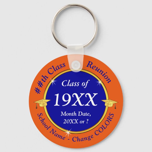 Blue, Orange, Class Reunion Favours or Change COLO Keychain (Front)