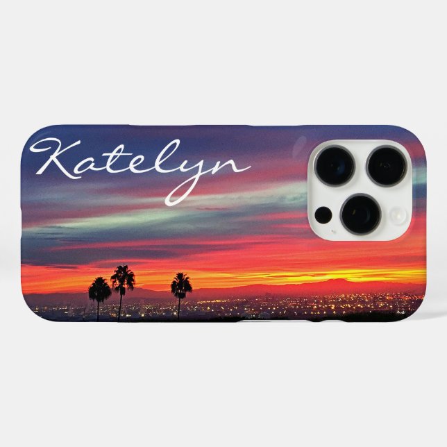 Blue Orange Clouds California Sunset Name Script Case-Mate iPhone Case (Back (Horizontal))