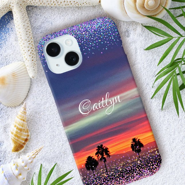 Blue orange clouds sunset ombre confetti dots name Case-Mate iPhone case (Creator Uploaded)