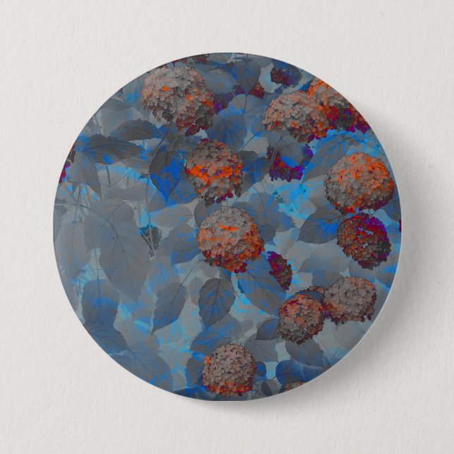 Blue orange colour flower pattern digital art 3 inch round button (Front)