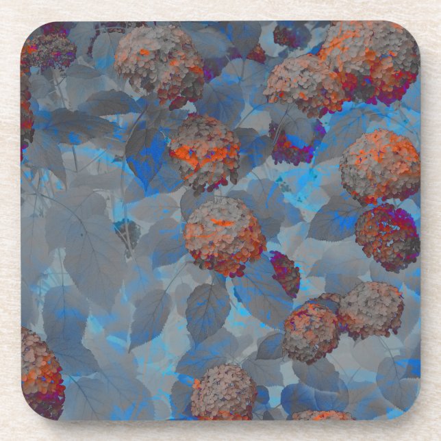 Blue orange colour flower pattern digital art coaster (Front)