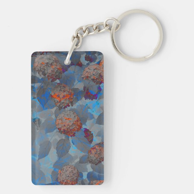 Blue orange colour flower pattern digital art keychain (Back)