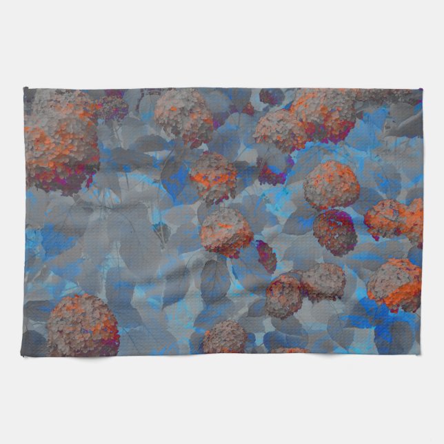 Blue orange colour flower pattern digital art kitchen towel (Horizontal)