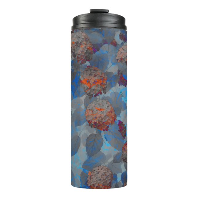 Blue orange colour flower pattern digital art thermal tumbler (Front)