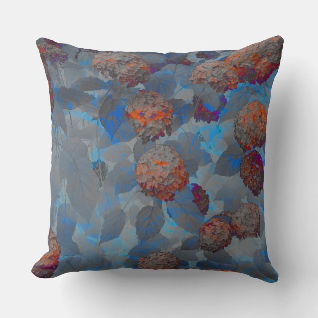 Blue orange colour flower pattern digital art throw pillow (Front)