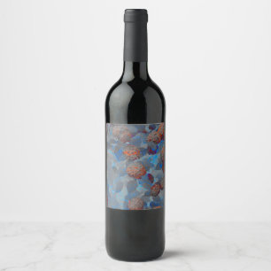 Blue orange colour flower pattern digital art wine label