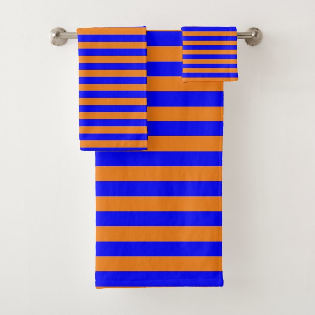Blue & Orange contemporary stripe Towel Set (Insitu)