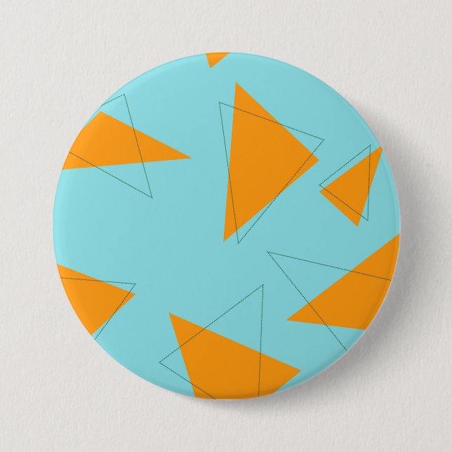 Blue,orange, cool, trendy, modern triangle pattern 3 inch round button (Front)