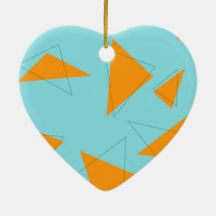 Blue,orange, cool, trendy, modern triangle pattern ceramic ornament