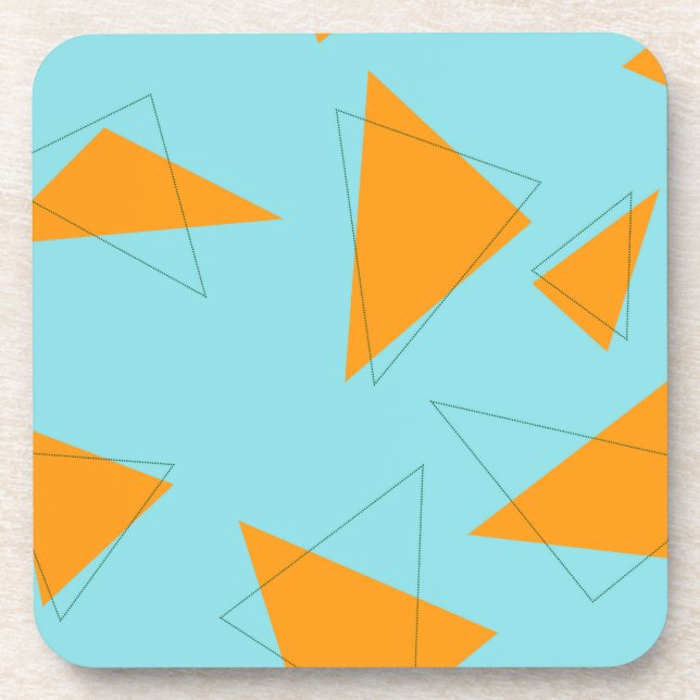 Blue,orange, cool, trendy, modern triangle pattern coaster (Front)