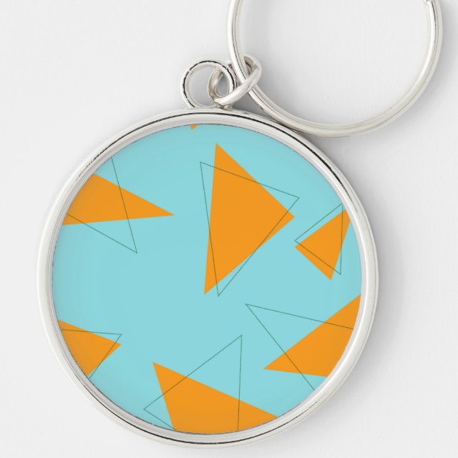 Blue,orange, cool, trendy, modern triangle pattern keychain (Front)