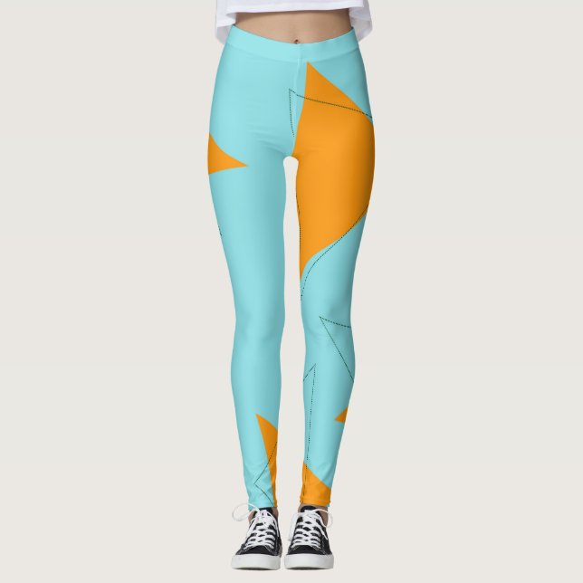 Blue,orange, cool, trendy, modern triangle pattern leggings (Front)