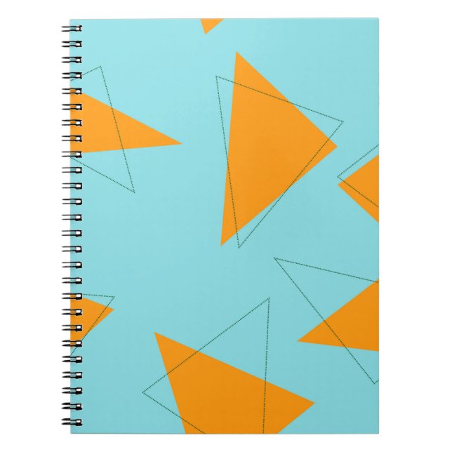 Blue,orange, cool, trendy, modern triangle pattern notebook (Front)