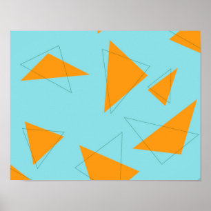 Blue,orange, cool, trendy, modern triangle pattern poster